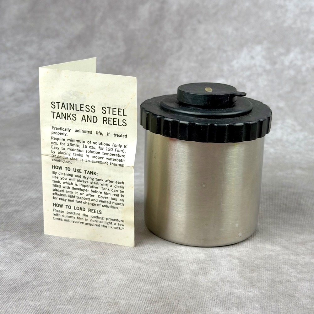 Vintage Stainless Steel Film Developing Tank with Two 35mm Reels and Manual